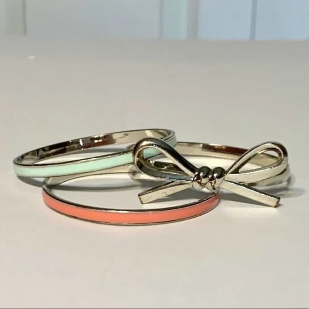 Gymboree Set of Bangle Bracelets Solid Silver Color Bow, Aqua and Coral